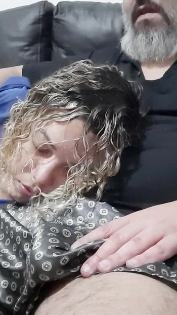Powerful moment from "Stepmother ends up falling resting on her stepson's lap and he sticks his dick in her mouth until he cums"