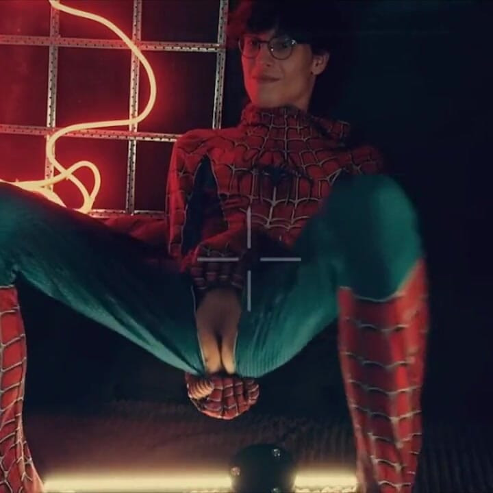 Spider Man Costume. Bottom Boy a Pose. Ass Hole