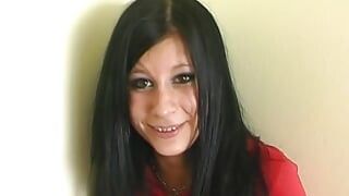 Dark haired German slut gets her amazing body sprayed in POV