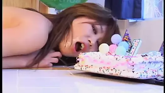 Slim Asian Hottie got Birthday Cake with fuck and cum