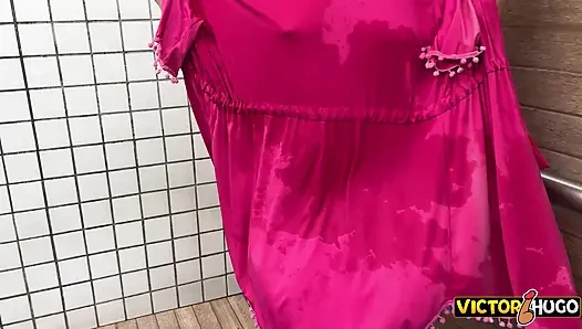 Married Woman Shows off in the Pool Before Sitting on the Dick