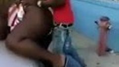 Jamaican BBW getting pounded on a car infront of people