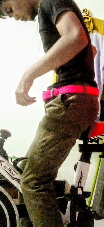 Alone at home with hard pink belt