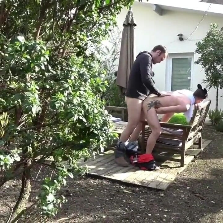 Slut twink creampied by the big cock of Fred in garden