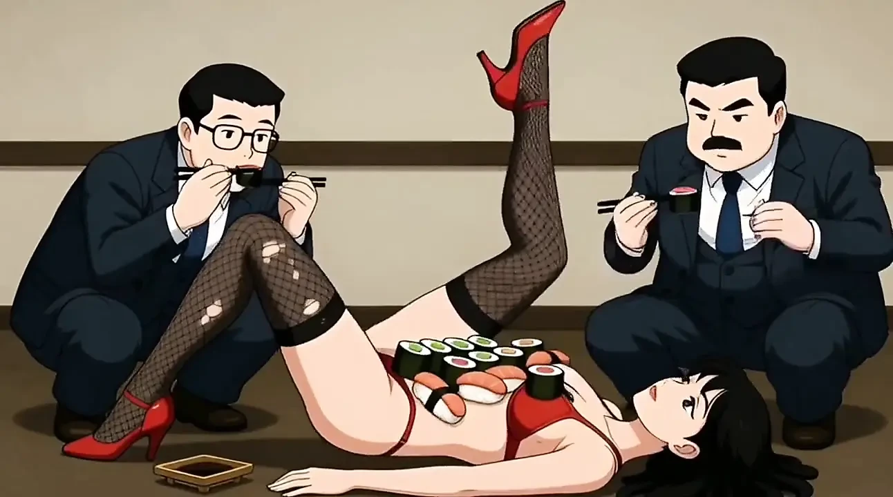 Sushi Girl: Rich Guys Eat Food off a Sexy Slut’s Body and Then Fuck Her