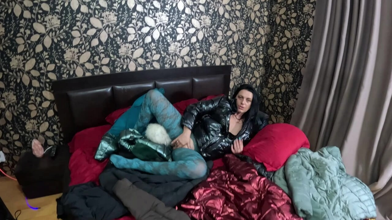 Shiny Downjacket Fetish MILF. Multiple Jackets, Rough Fuck and Cum All Over My Coat