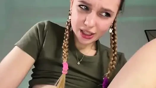 Riding dildo so hard with jucielussie creampie tight pussy