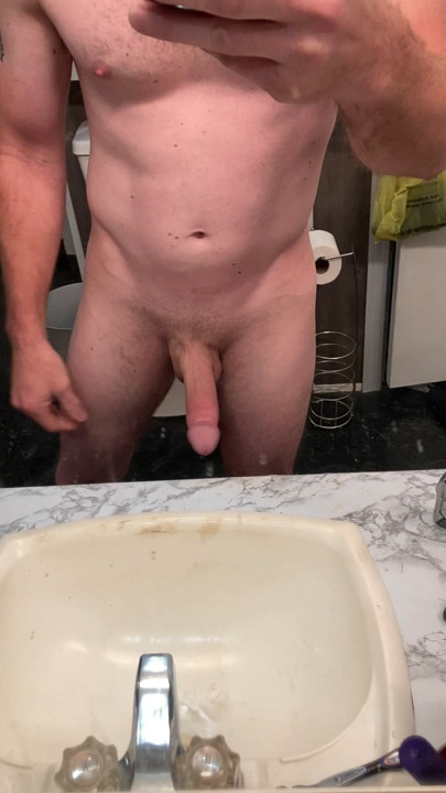 Just got out the shower, stroking my hard, smooth cock for anyone who enjoys this please comment