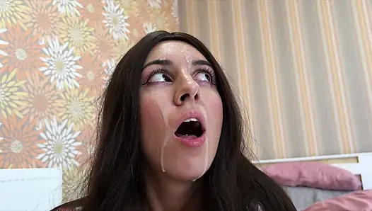 How she loves guys' cum on her face and in her mouth - guys fuck a cute student hard