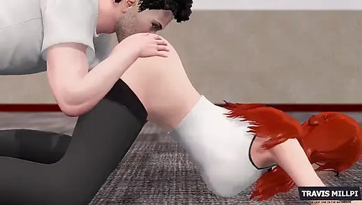 Seksi hatun yoga pantolonuyla çalışıyor