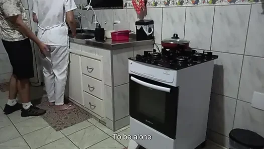 Maid had her ass used while washing dishes.