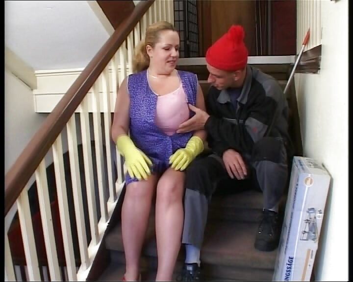 Big boobed German maid fucked on the stairs