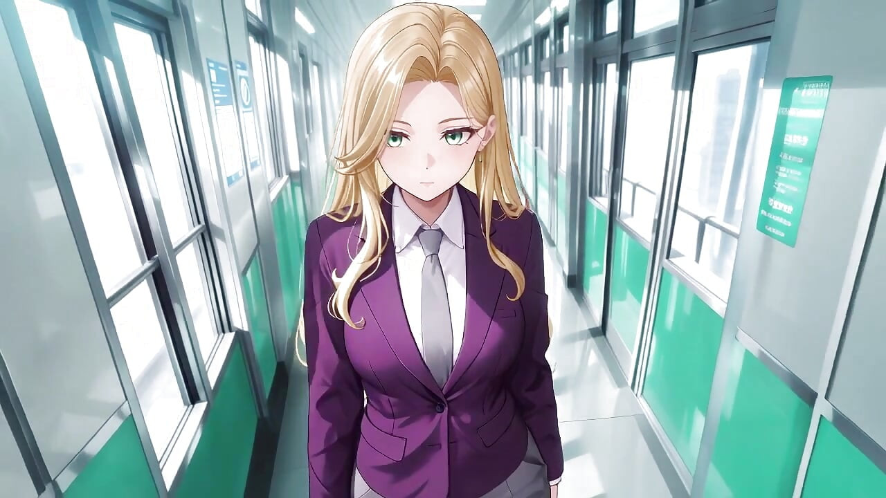 Une patronne blonde en costume violet ! Moments privés dans le train du bureau. Elle s’enfile plusieurs fichiers en ajustant sa jupe en secret...