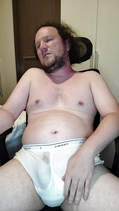 Verbal tease and cum in white Jockey Y-front full rise briefs