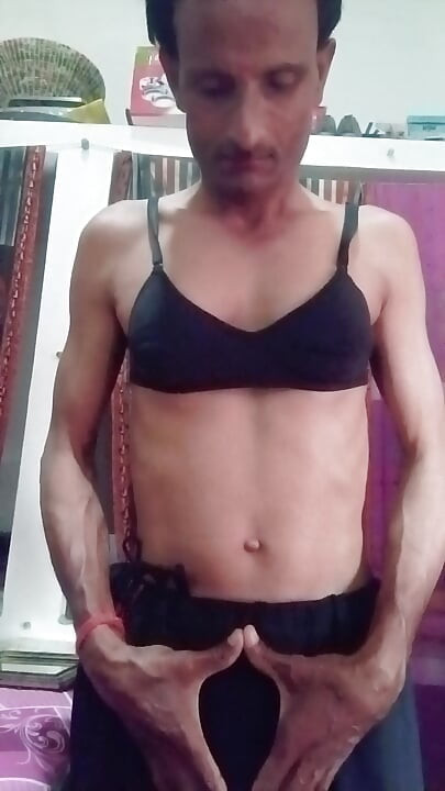 Sissy in bra, panties and petticoat