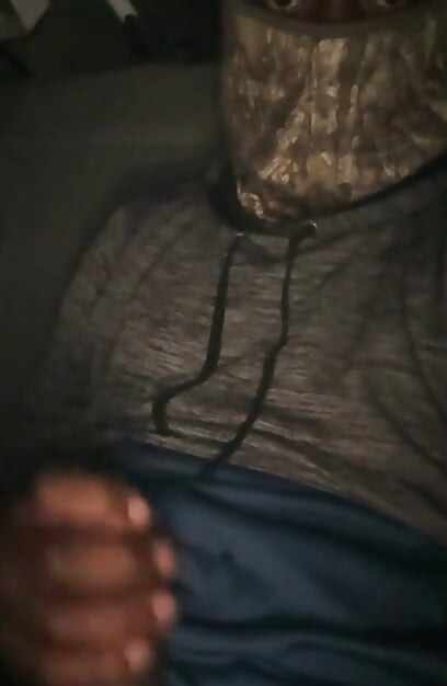 In The Back Seat Of My Car At Night Jerking My Big Black Penis With My Mask On