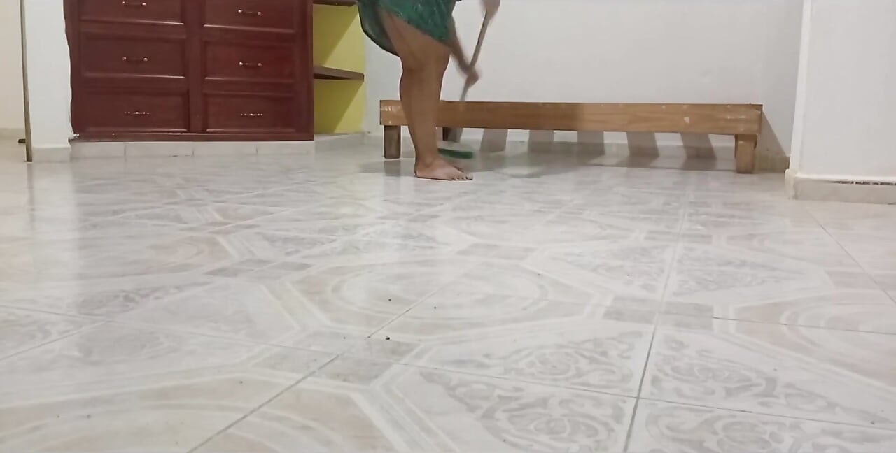 Chubby Neighbor Cleaning Her New Apartment
