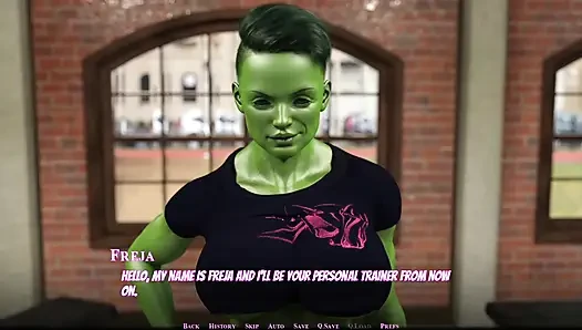 Green Skinned Woman Freja Got Stunned by Magically Huge Dick of 18 Years Old Shemale Gwen