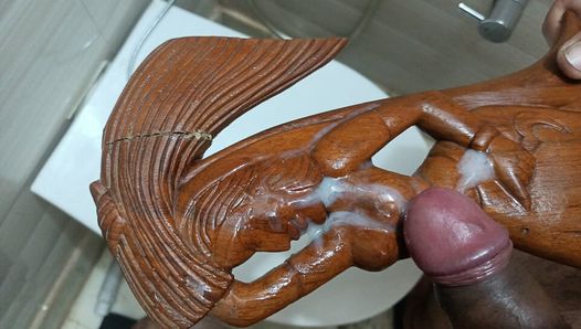 Wood sexy statue spunk on big boobs