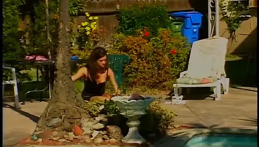Vintage lesbians pussy licking dildo penetrated the swimming pool