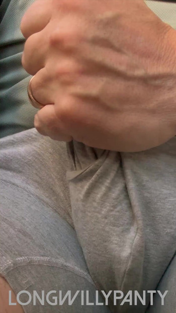 Straight guy driving around wanking his uncut cock and cuming in his boxers.