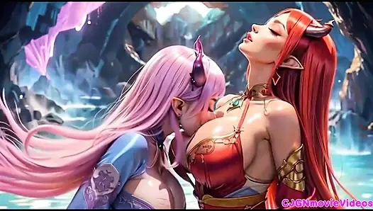 Lezbiyenler birlikte öpüşüyor, ai animasyonu