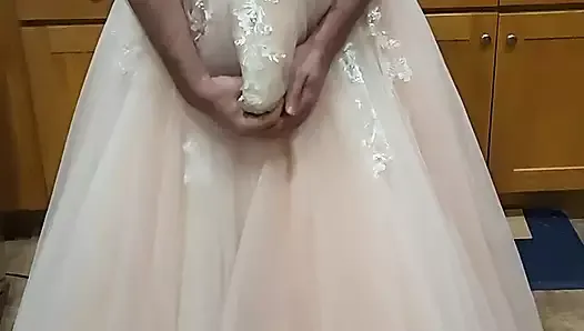 Showing off and cumming in popular prom queen's ball gown
