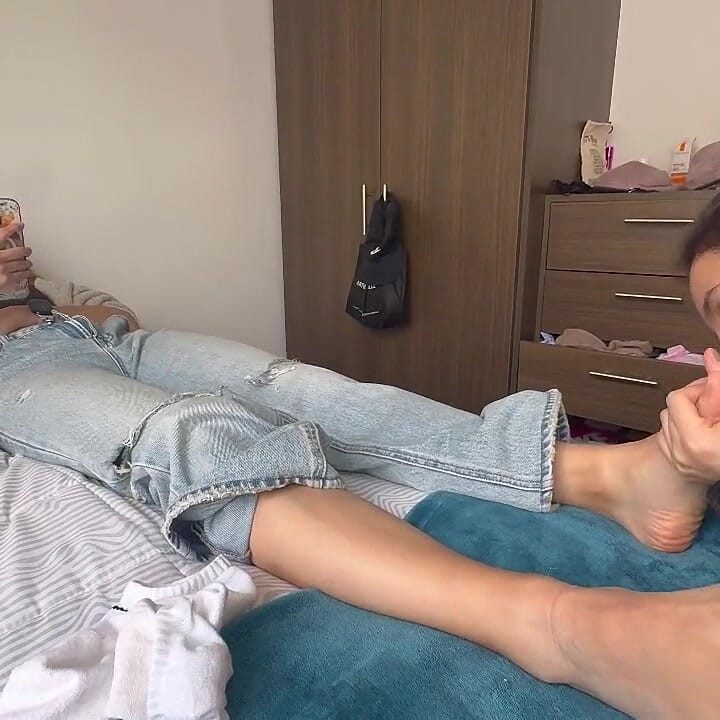 My Friend and I Enjoy Her Fetish of Humiliating Me with Her Feet and Leather Jacket