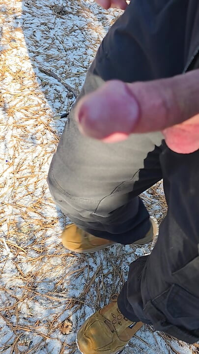 Outdoor stiff mushroom tipped cock