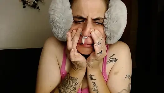 Sick Girl Makes a Snotty Mess All Over Her Face