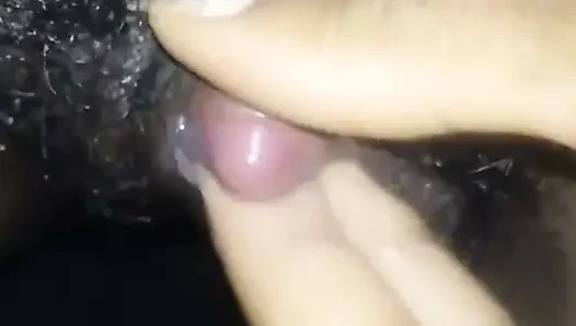 Close up Stroking My Big Clit Hairy Wet Pussy