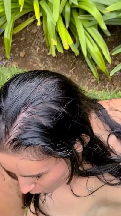 Pissing on a slut in the garden, slapping her and spitting on her. POV Humiliation | Clip 1