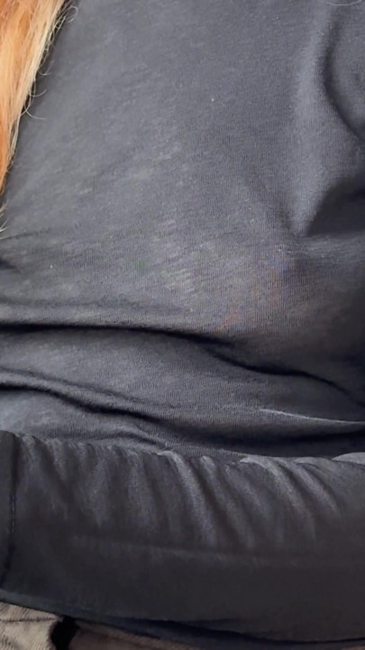 Feeling horny while my nipple piercings are glittering through my semi sheer blouse in a public caffe | Clip 1