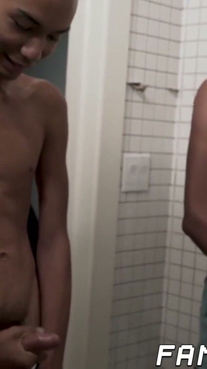 Gorgeous young ebony gays jerking off big cocks and cums | Clip 1