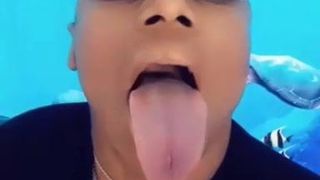 Fetish deep throat long tongue for a BBC