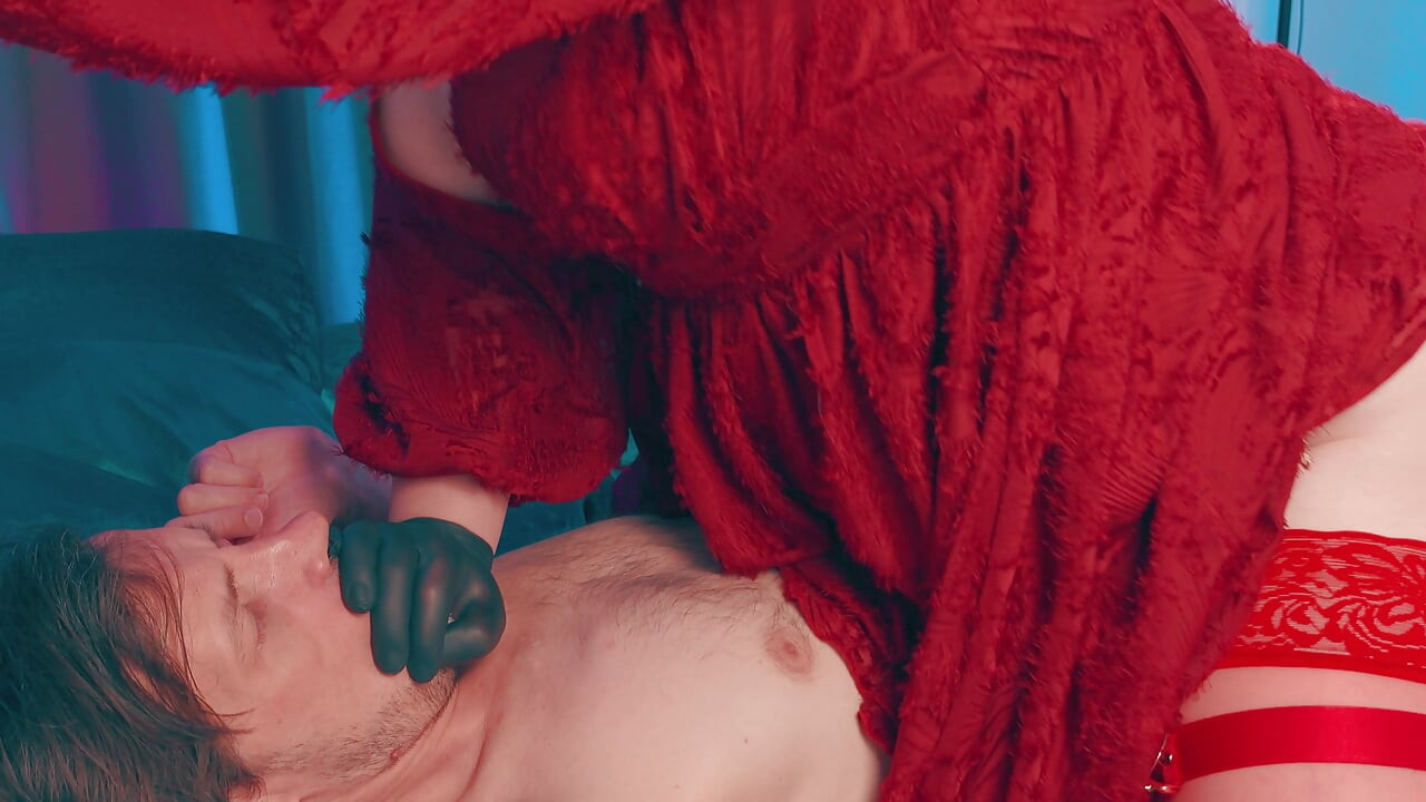 Gloved Handjob Hand Over Mouth - Dominant MILF Medical Gloves Edge & Humiliate Skinny Guy POV