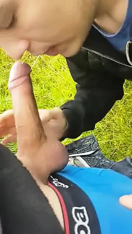 Twink sucking cock in the park and getting the cum