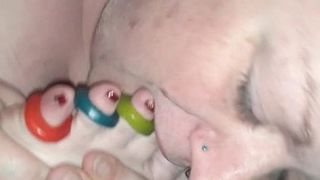 Bbw blue haired beauty eating lifesavers 