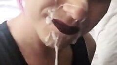 Sissy trap suck cock to get huge facial