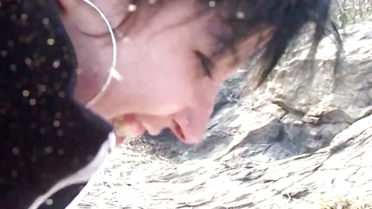Big tits brunette banged in threesome outdoor