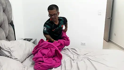 Young and attractive masseuse gives his client's wife a hard fuck but he doesn't know that he likes to see his wife get fucked.