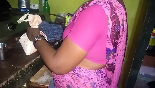 Indian Hot housewife romance hasband in Kitchen