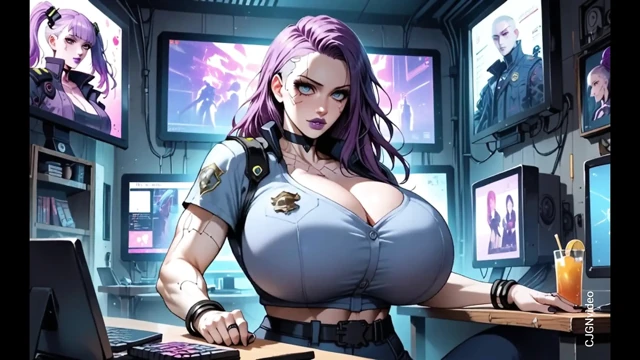 Cyberpunk police woman undress (Ai animation)