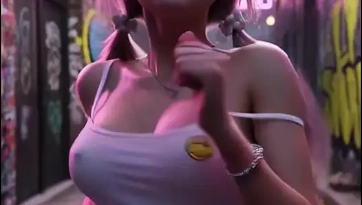 Blonde in public alley, masturbates on the floor with braces and white top