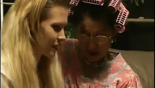 Mature woman strips younger woman naked and plays and licks her twat