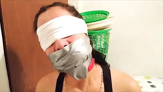 Self-gagged Latina Stepmom in Her First Gag Talk Video