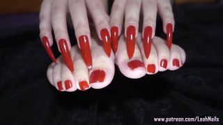 Red long nails sexy Leng