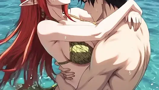 Redhead anime hentai girl fucks in the water