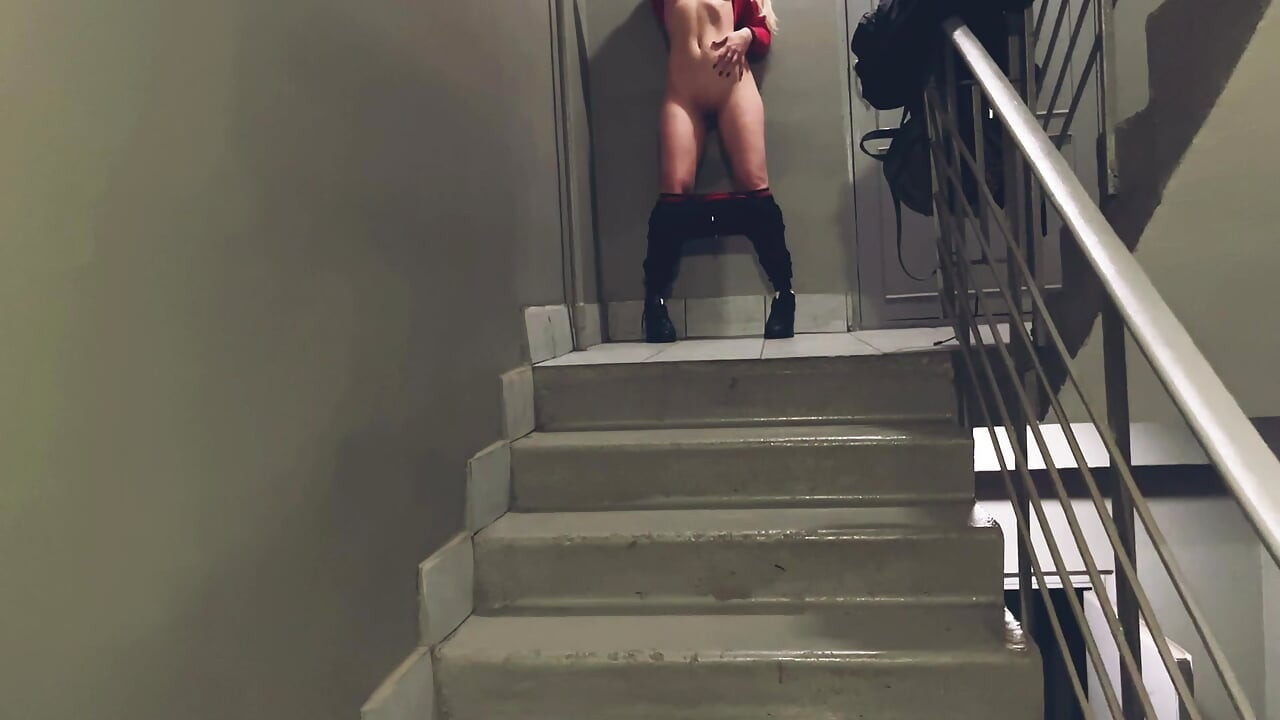 Red Hoodie, Public: Bent Down on the Steps, Damp Doggy in the Entrance