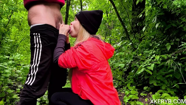 I play with my friend's cock in the woods
